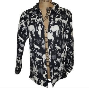 Bravo Vintage 90s Tapestry Jacket MEDIUM Black/White Animal Print Bohowestern